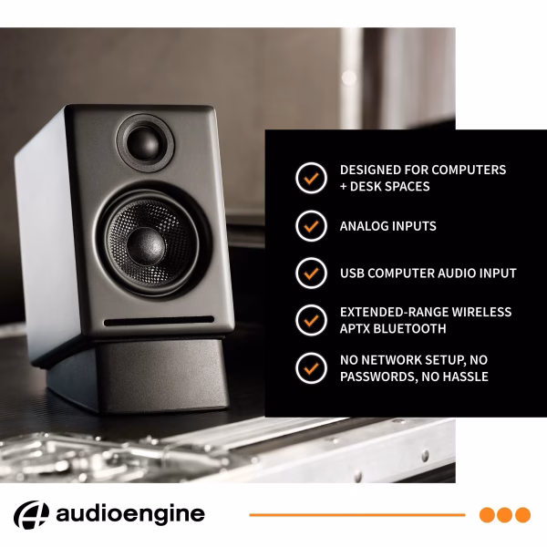 A2 24 Bit Hires Desktop Speakers with Bluetooth - Pair (Black)