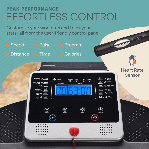 Ecostride Foldable Electric Treadmill for Home – Walking & Jogging Machine with 12 Preset Programs, 6.3 MPH Speed, Tablet Holder – Compact Space-Saving Design