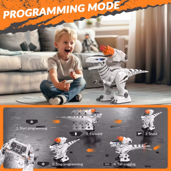 STEMTRON Programmable Remote Control Robot Dinosaur Toy for Kids Interactive Robotic Dinosaur RC Robot with Touch Sensing
