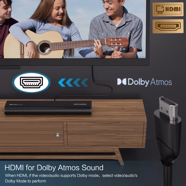 2.1Ch Dolby Atmos Soundbar with Subwoofer, 150W Sound Bar for TV with Bluetooth 5.3, Home Theater Surround System for Tv/Projector/Pc, HDMI Earc, Optical, AUX & USB