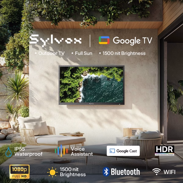 Outdoor TV, 32" 2K 1500Nits Smart Google TV, IP55 Waterproof TV for Full Sun (Pool SE NEW)