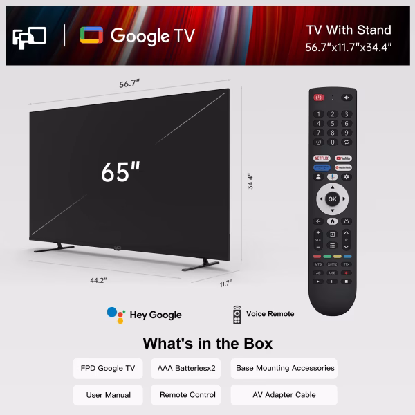 65-Inch 4K UHD HDR10+ Smart TV with Google TV - Voice Control,Dolby Vision, Dolby Atmos, Ultra-Flat LED Television Built-In Wifi Bluetooth, Flat Screen LED Television, Canvas Series CG65-C3