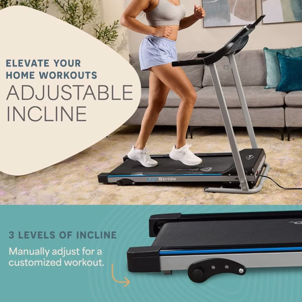 Ecostride Foldable Electric Treadmill for Home – Walking & Jogging Machine with 12 Preset Programs, 6.3 MPH Speed, Tablet Holder – Compact Space-Saving Design
