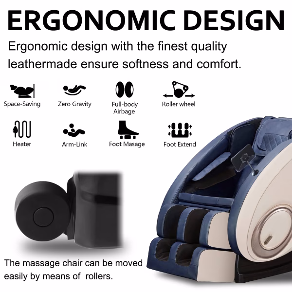 Massage Chair Zero Gravity Full Body with Heating and Bluetooth - Blue