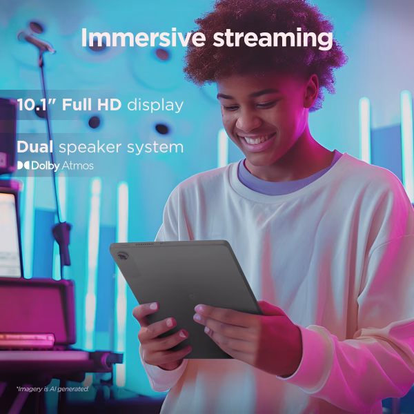 Tab 10.1 FHD (1920 X 1200) 60Hz Mediatek Helio G85 4G 128G Wifi 5 Android 14 ZAEH0148US (Includes Clear Case with Built-In Kickstand)