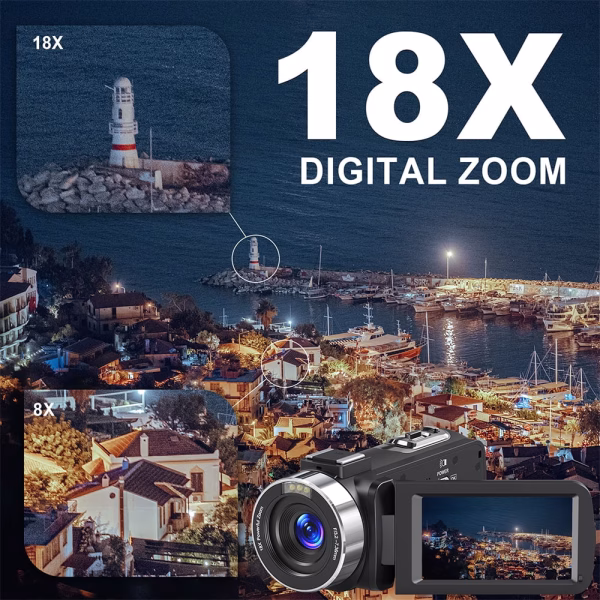 8K Video Camera for Youtube 64MP 18X Digital Zoom 3.0 Inch Flip Screen Camcorder Vlogging Camera with 32GB SD Card