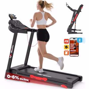 Foldable Treadmill with 6% Manual Incline for Home, 8 MPH Speed, 300 LB Capacity, 42"X17" Belt, App & Bluetooth Speakers, Tablet Holder, Pause Function, 64 Preset Programs, Black