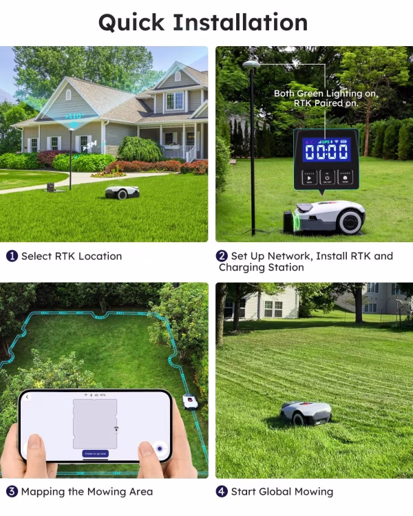 Genie 3000 Robotic Lawn Mower Covers up to 0.9 Acres, Full Band RTK + 4-Eye Vision, AI Smart Obstacle Avoidance & Lawn Maintenance