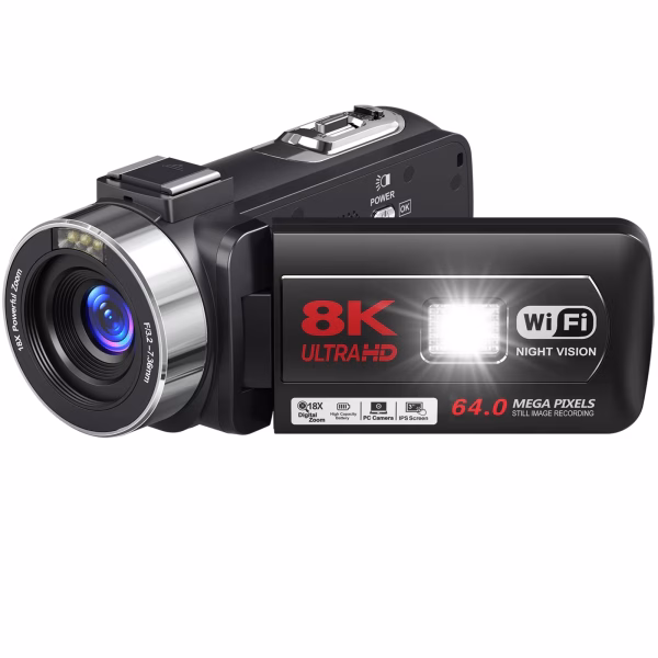 8K Video Camera for Youtube 64MP 18X Digital Zoom 3.0 Inch Flip Screen Camcorder Vlogging Camera with 32GB SD Card