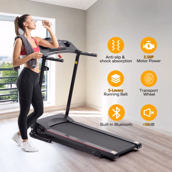 Swertoy 2.5HP Folding Treadmill Portable Running Walking Compact Exercise Machine with 12 Preset Program, LED Display, Easy Assembly for Home