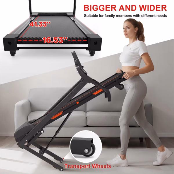 Hlaill Folding Treadmills with Auto Incline 330Lb Capacity Running Machine with Bluetooth Speaker, Device Holder, Easy Assembly&Space-Saving for Walking, Jogging, Running