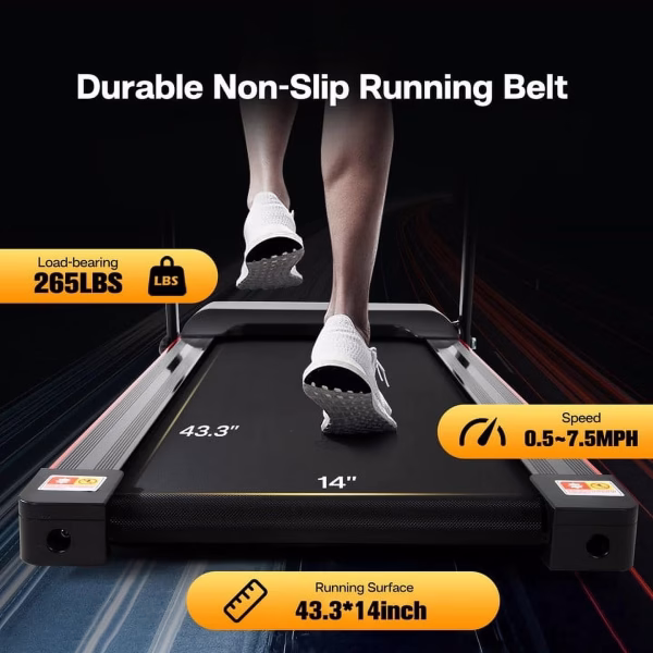 Swertoy 2.5HP Folding Treadmill Portable Running Walking Compact Exercise Machine with 12 Preset Program, LED Display, Easy Assembly for Home