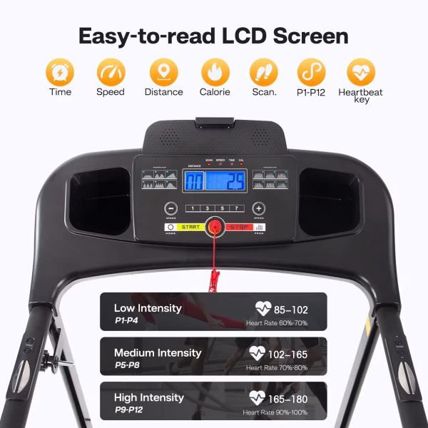 Swertoy 2.5HP Folding Treadmill Portable Running Walking Compact Exercise Machine with 12 Preset Program, LED Display, Easy Assembly for Home