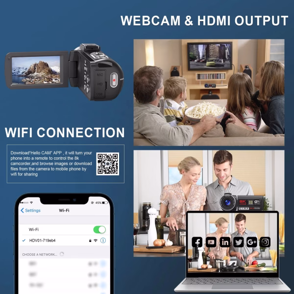 8K Video Camera for Youtube 64MP 18X Digital Zoom 3.0 Inch Flip Screen Camcorder Vlogging Camera with 32GB SD Card