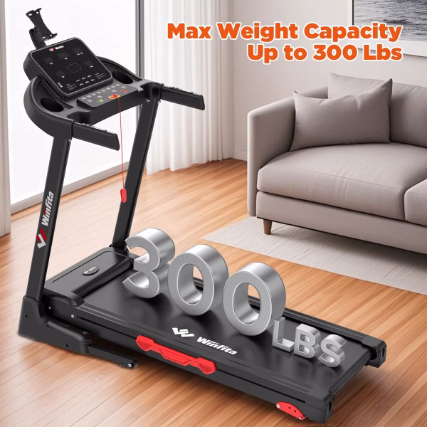 Foldable Treadmill with 6% Manual Incline for Home, 8 MPH Speed, 300 LB Capacity, 42"X17" Belt, App & Bluetooth Speakers, Tablet Holder, Pause Function, 64 Preset Programs, Black