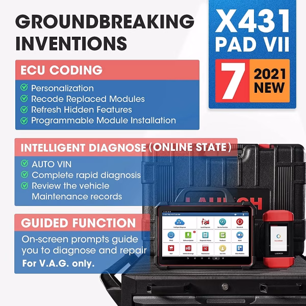 X-431 PAD VII Elite, Car Diagnostic Scan Tool 2534 Reprogramming ECU Coding Tool, Intelligent Topology, 60+ Services 2 Years Free Update Upgraded of X431 PRO5