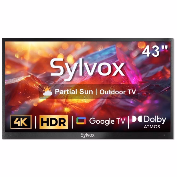 43" Outdoor TV, 4K UHD Google Television for Partial Sun outside with 1000Nit Brightness, IP55 Weatherproof, Dolby Atmos, Voice Remote (Deck Pro 2.0)
