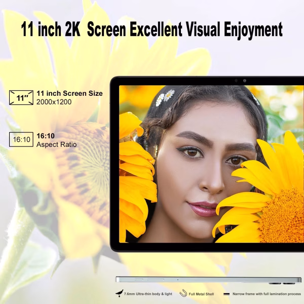 2025 Latest 11 Inch Android 14 Tablet 18GB + 128GB, 2K , ‎Unisoc T616, with Case, Pen, Keyboard
