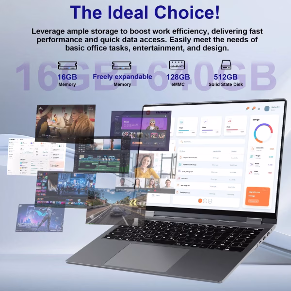 16In 2 in 1 Laptop Touchscreen Windows 11, 16GB DDR4 640GB ROM Laptops Convertible Tablet Computer, 4-Core Intel Celeron Processor, 360° Flip, 1Yr Office 365 Free