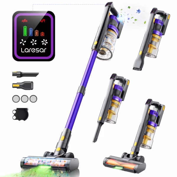 Aromatherapy Cordless Stick Vacuum, 550W 55Kpa, Green Laser, 60Min Runtime, Pet Hair & Hard Floor Cleaner