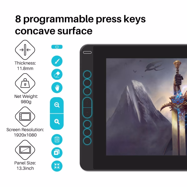 KAMVAS 13 Drawing Tablet with Screen, 13.3" IPS LCD Pen Display for Mac, Pc,980G, Green