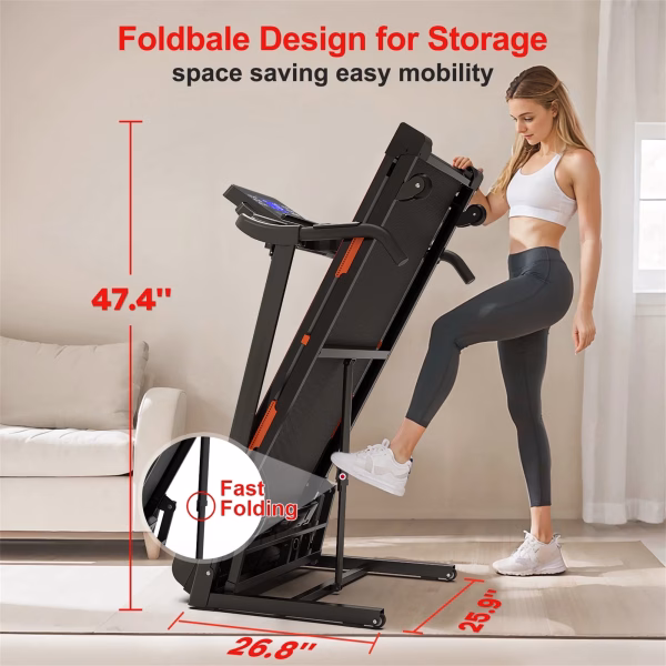Hlaill Folding Treadmills with Auto Incline 330Lb Capacity Running Machine with Bluetooth Speaker, Device Holder, Easy Assembly&Space-Saving for Walking, Jogging, Running
