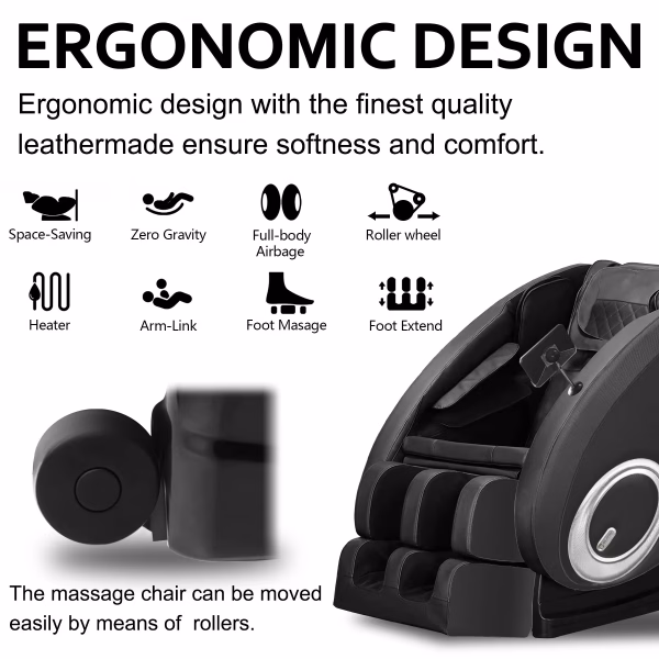 Massage Chair Zero Gravity Full Body with Heating and Bluetooth - Black