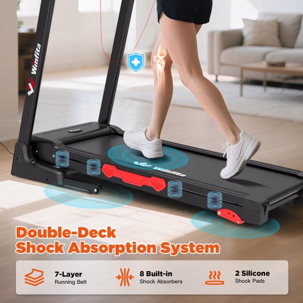 Foldable Treadmill with 6% Manual Incline for Home, 8 MPH Speed, 300 LB Capacity, 42"X17" Belt, App & Bluetooth Speakers, Tablet Holder, Pause Function, 64 Preset Programs, Black