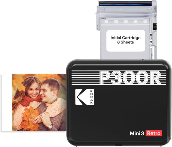 Mini 3 Retro 4PASS Portable Photo Printer (3X3 Inches) + 8 Sheets, Black