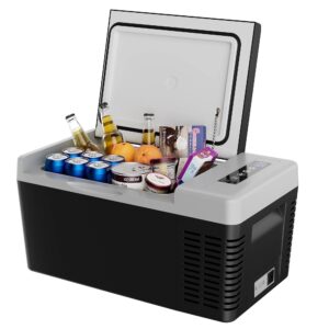 12 Volt 19QT(18L) Portable Car Refrigerator, -4℉~50℉, 12/24V DC & 110-240V AC, Mini Fridge for RV Camping, Travel, Truck, Home, Black