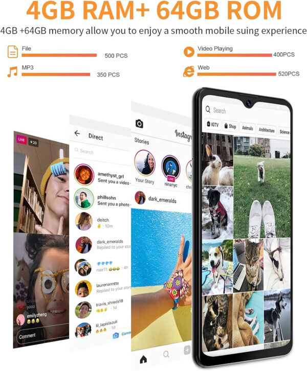Unlocked Smartphones, A80 Plus, Dual Sim Unlocked Cell Phones, Bundle Android 10 OS 4GB+64GB ROM, 6.5" HD+, Fingerprint Face Detection, 4680Mah Capacity Battery, 4G Tmobile Android Phone