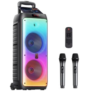 Karaoke Machine for Adult, Dual 8" Subwoofer Bluetooth Speaker with Wheels, Home Karaoke System, T38-T