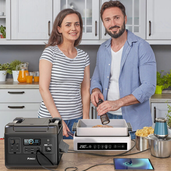 [US Direct] PONGO PSN2200 2000Wh Portable Power Station Lifepo4 Battery Pack Solar Generator with 6 110V/2200W Pure Sine Wave AC Outputs Portable Generator with 25A RV Output for Outdoor Camping