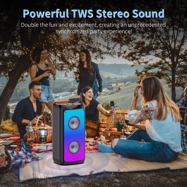 Karaoke Machine, Home Karaoke Party Speaker, Bluetooth Speaker with 2 Microphone, Dazzling Light