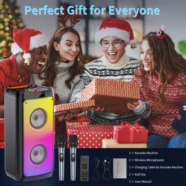 Karaoke Machine, Home Karaoke Party Speaker, Bluetooth Speaker with 2 Microphone, Dazzling Light