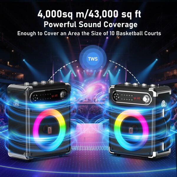 Karaoke Machine, Home Karaoke System with 2 Microphone, Portable Bluetooth Speaker for Party, FM Radio