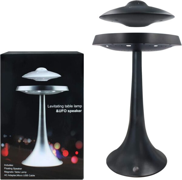Magnetic Levitating UFO Bluetooth Speaker Table Lamp with Colorful Light Show, Office Home Decor Cool Stuff,Gadgets for Men Electronics,Birthday Christmas Creative Gift(Black)