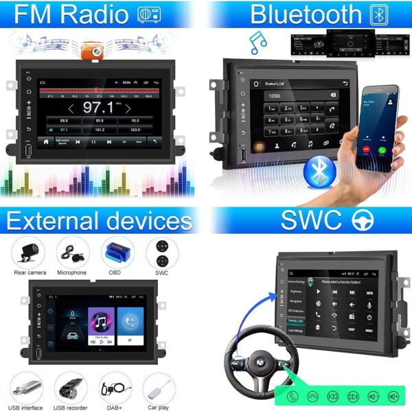 Android 10 Car Stereo 7 Inch Carplay Car Radio for Ford F150/F250/350/Ford Fusion, Multimedia Touchscreen Radio 2G RAM+32G ROM, GPS Navigation DSP Bluetooth Wifi, Backup Camera