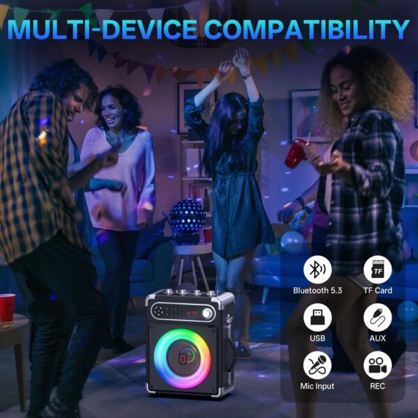 Karaoke Machine, Home Karaoke System with 2 Microphone, Portable Bluetooth Speaker for Party, FM Radio