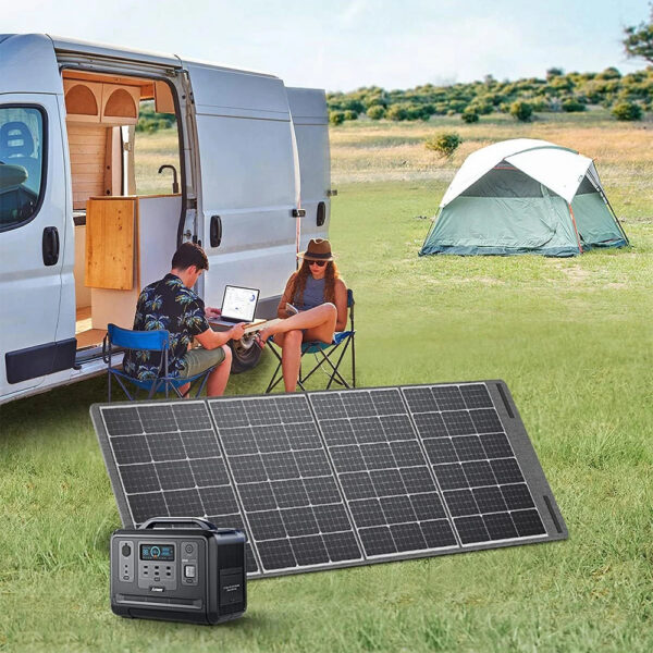 [US Direct]  Foldable Solar Panel 200W, Lightweight Solar Panel with 5 Outputs, with Multi-Contact 4 Output/Dc Adapter for Power Station, Solar Generator, Camping, Motorhome, Boat, Power Outage, Outdoor, Garden