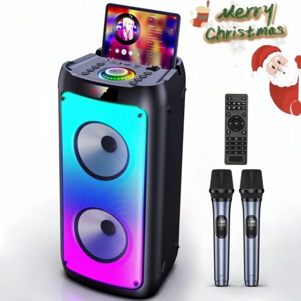 Karaoke Machine, Home Karaoke Party Speaker, Bluetooth Speaker with 2 Microphone, Dazzling Light