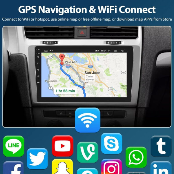 Android Car Stereo Double Din, 10.1 Inch Touchscreen Wireless Carplay Android Auto Indash Radio with GPS Bluetooth FM Wifi Mirror Link SWC + Backup Camera/Microphone
