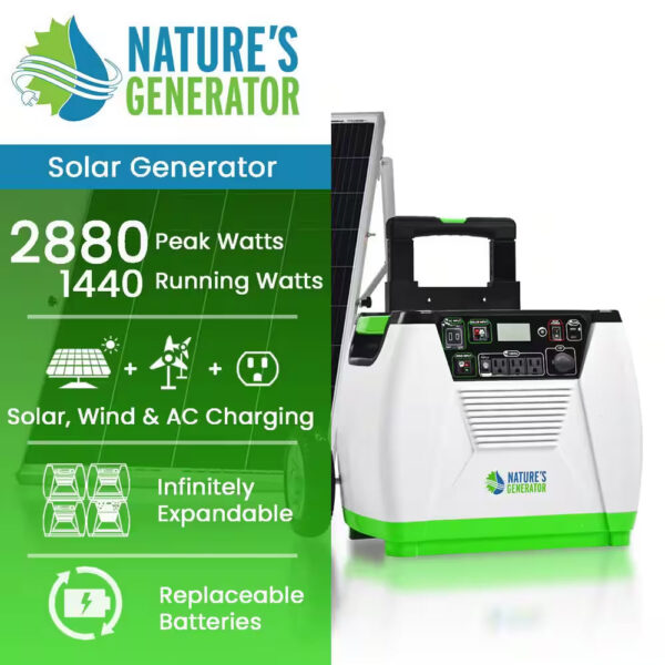 1800-Watt/2880W Peak Push Button Start Solar Powered Portable Generator with One 100W Solar Panel