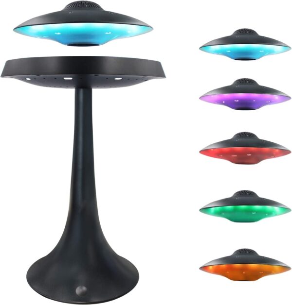 Magnetic Levitating UFO Bluetooth Speaker Table Lamp with Colorful Light Show, Office Home Decor Cool Stuff,Gadgets for Men Electronics,Birthday Christmas Creative Gift(Black)