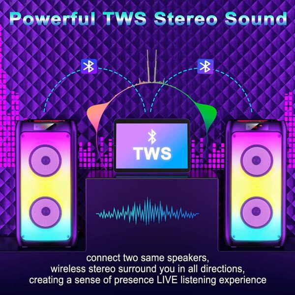 Karaoke Machine, Home Karaoke Party Speaker, Bluetooth Speaker with 2 Microphone, Dazzling Light