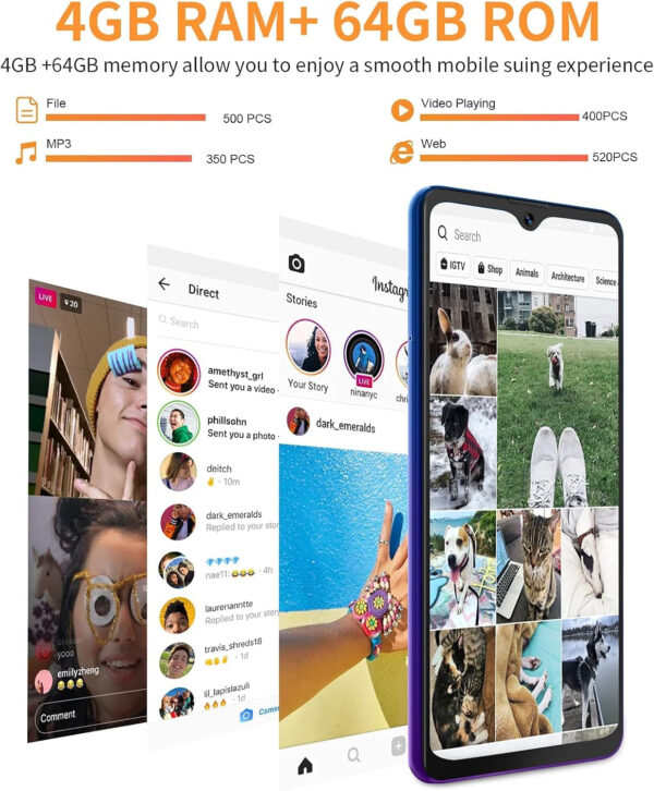 Unlocked Smartphones,  A80Plus, 4G Bundle Android 10 OS Android Phone, Dual Sim Unlocked Cell Phones, 4GB+64GB ROM, 6.5" HD+ Fingerprint Face Detection, 4680Mah Capacity Battery Tmobile Phone