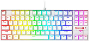 K552P Mechanical Gaming Keyboard TKL with 18 Backlight Modes, Hot-Swappable Red Switches, 87-Key Compact Ergonomic Design, N-Key Rollover & Software Programmable Macro - RGB, White