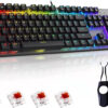 PC Gaming Keyboards RGB Backlit Mechanical Keyboard ABS Keycap Programmable Macro Detachable USB Wired Keyboard for Windows PC (104 Keys Red Switch)