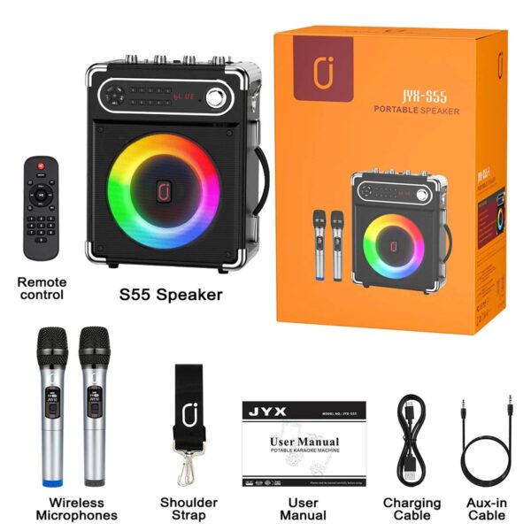 Karaoke Machine, Home Karaoke System with 2 Microphone, Portable Bluetooth Speaker for Party, FM Radio