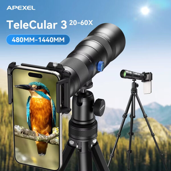 APEXEL T60 20-60X Telephoto HD Telescope Cell Phone Monocular Telescope Phone Lens Monoculars Zoom Kit with Triangle Bracket